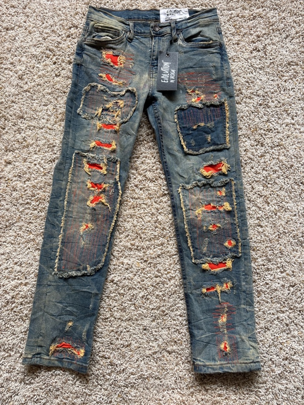 NWT Evolution In Design Denim Jeans Orange Sz Boys 12